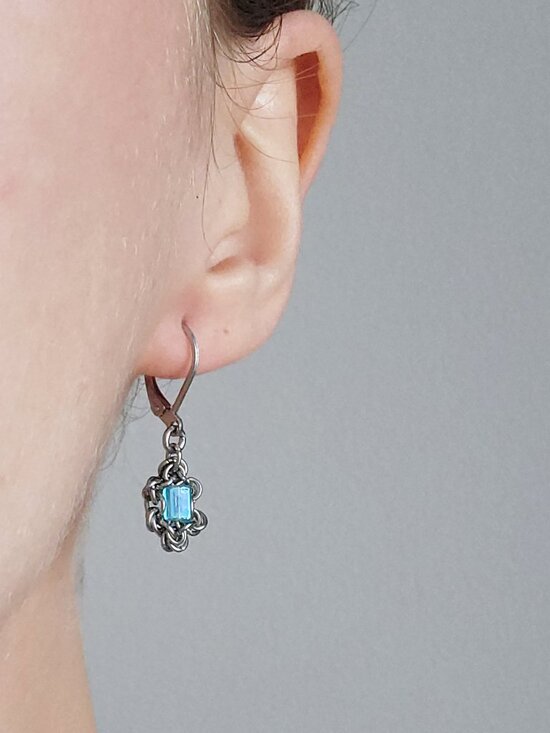 Handmade Jewelry - Silver and aqua blue lever back dangly earrings